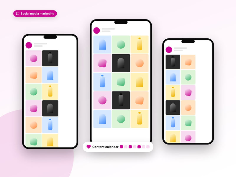 Social media profile mockups with a content calendar